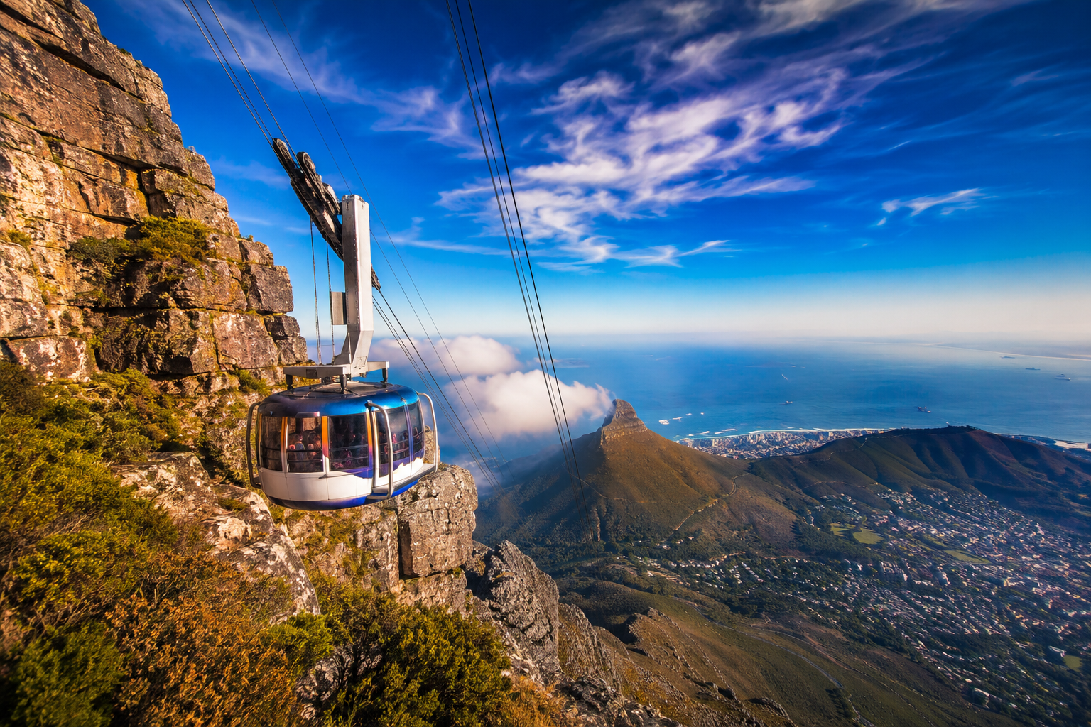 Table Mountain rising above Cape Town and the Atlantic coast